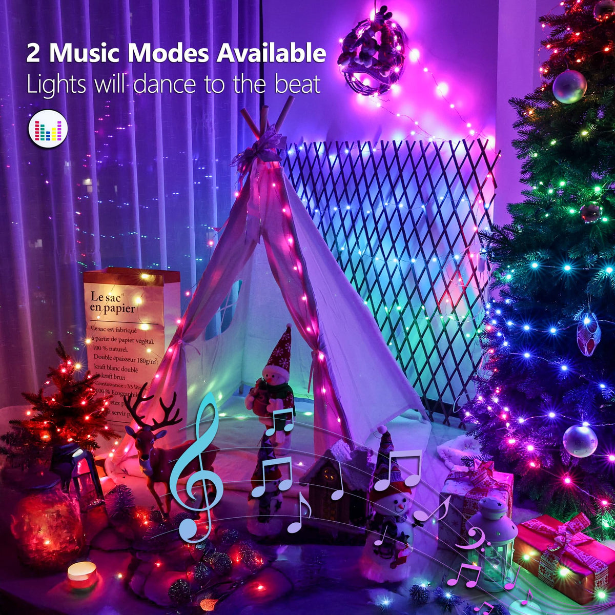 BrizLabs music sync fairy lights pulsing with your favorite tunes.