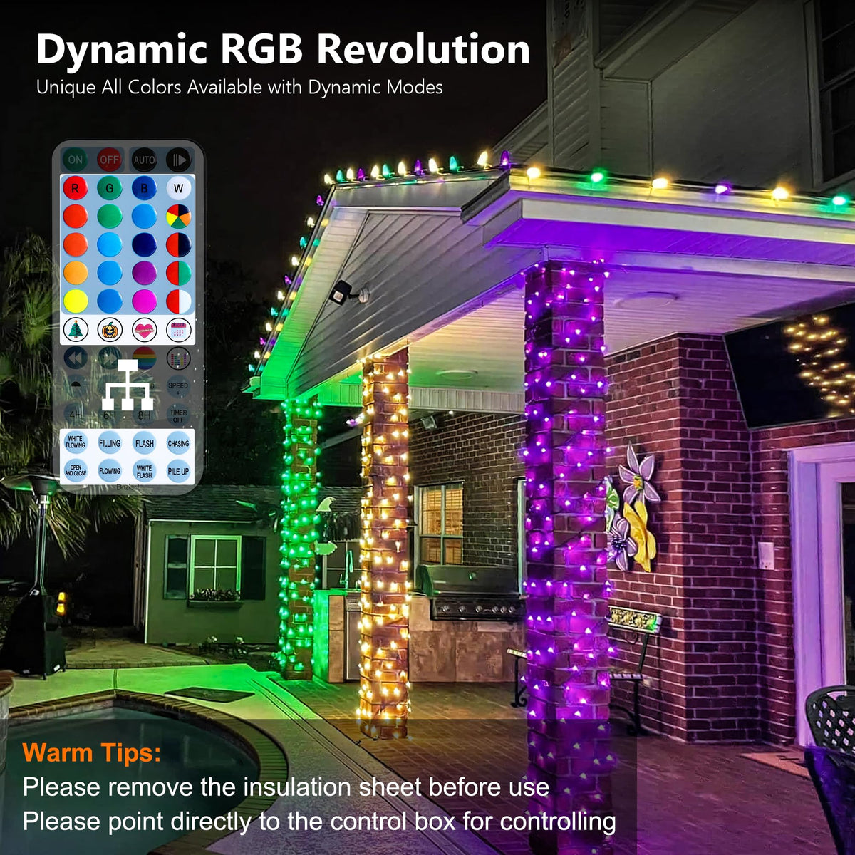 Brizled 200 LED multicolor string lights add vibrant ambiance for indoor or outdoor use.