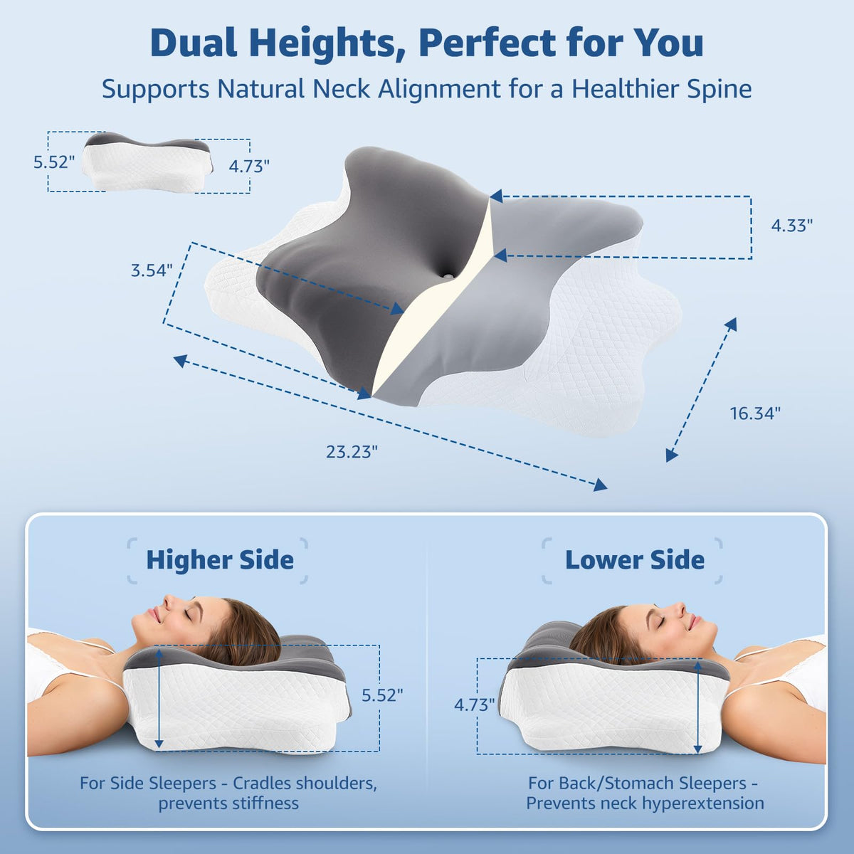 BRO ergonomic neck pillow supports side, back, and stomach sleepers