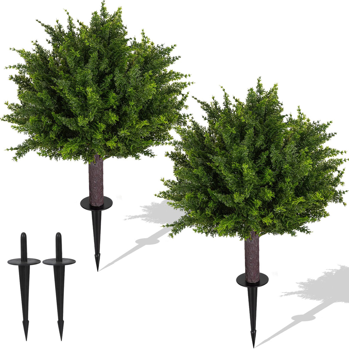 Broiscy topiary cedar trees pair in front porch for curb appeal
