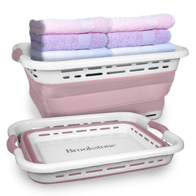 Brookstone 11 gallon XL collapsible basket folded for compact storage.
