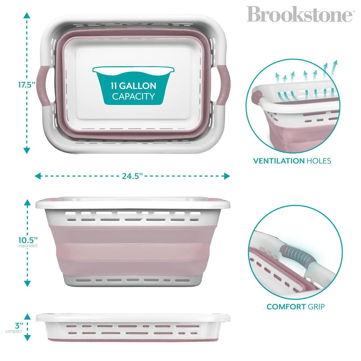 Brookstone BPA-free plastic basket offers safe, durable laundry storage.