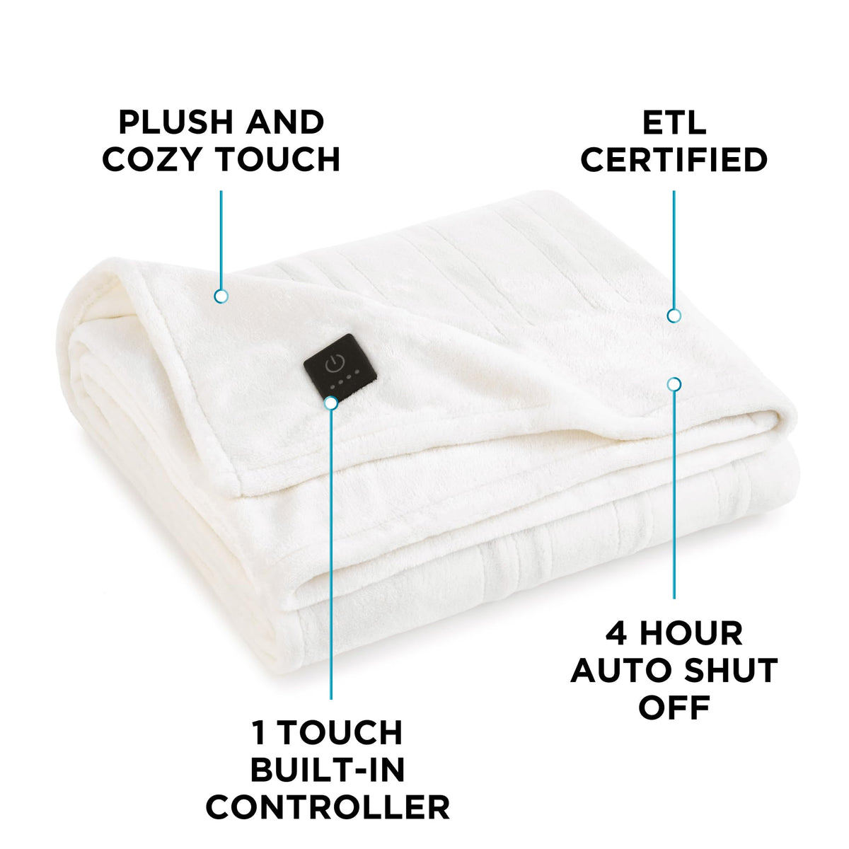Brookstone blanket control panel shown for simple heat adjustment.