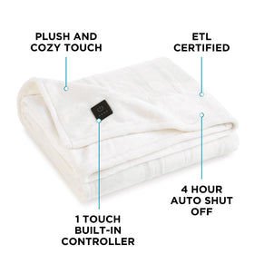 Brookstone blanket control panel shown for simple heat adjustment.