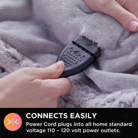 Brookstone heated blanket graphic shows adjustable heat settings for personalized warmth.