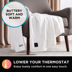 Brookstone heated plush throw ivory 50x60 displayed folded for easy use.