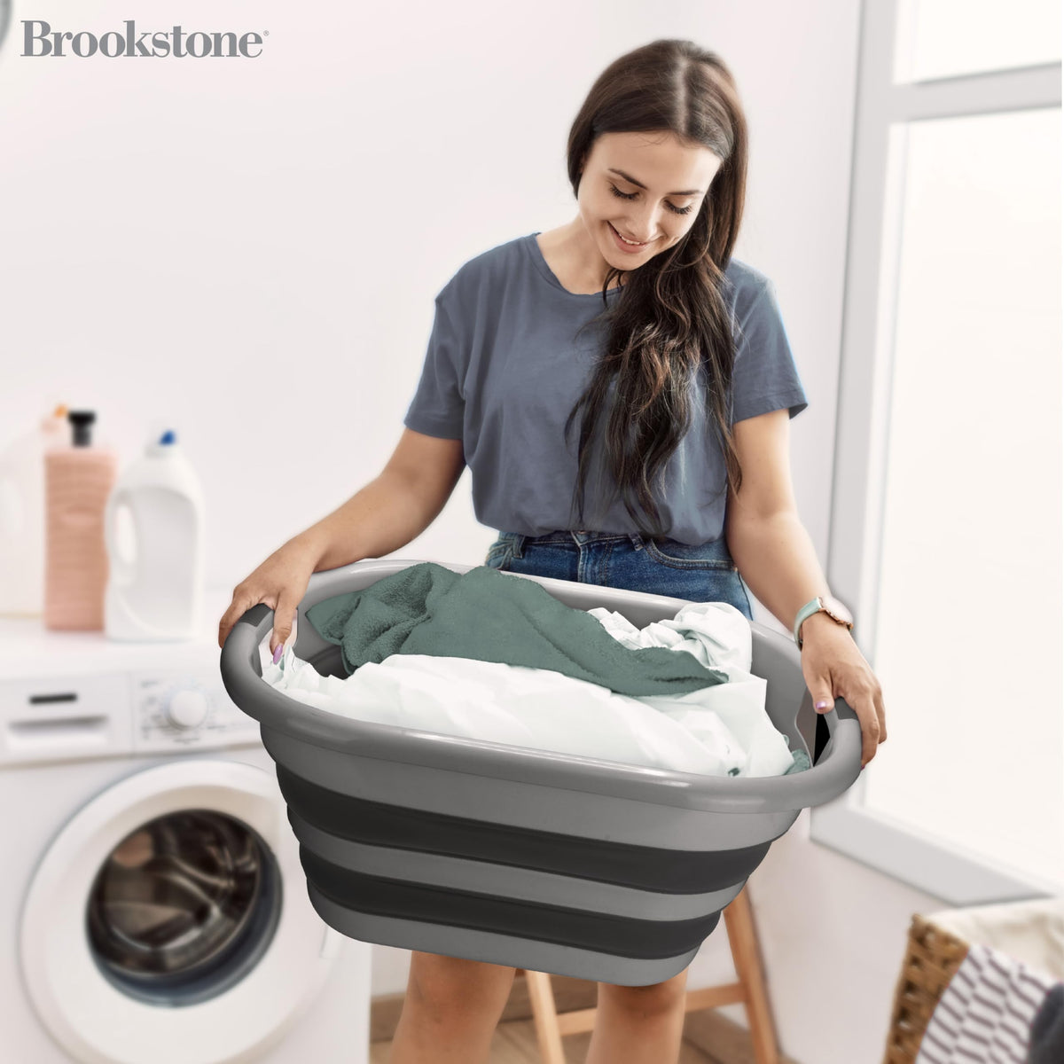 Brookstone extra-large pop-up hamper in use for full loads.