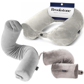 Brookstone Free Form Travel Pillow with bendable spine supports flexible neck rest on the go.