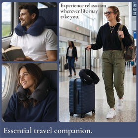 Brookstone Free Form Travel Pillow with snap closure attaches to bags for hands-free travel.