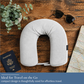 Brookstone Free Form Travel Pillow removable cover cleans easily for fresh trips.