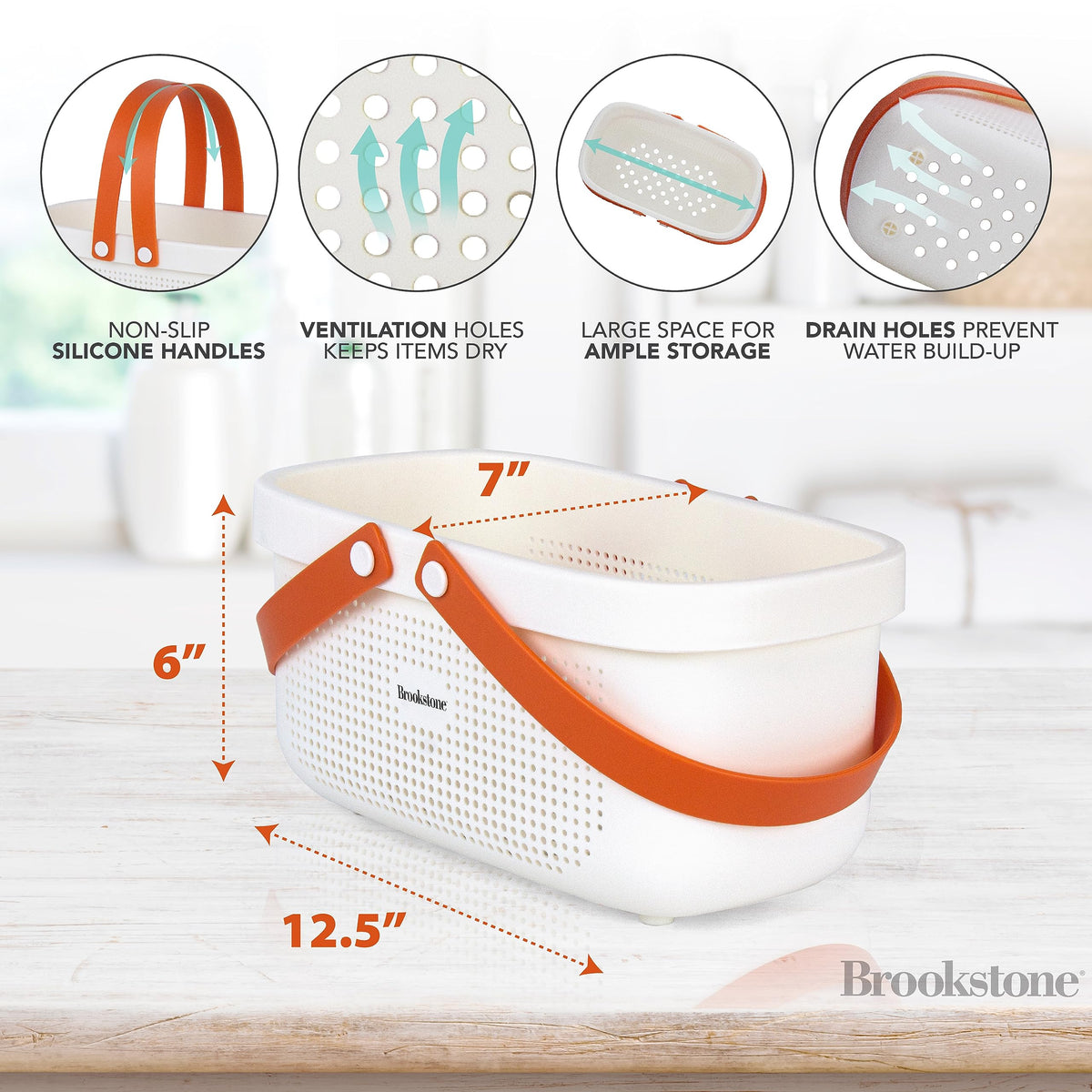 Brookstone large interior bath tote design supports organized storage of essentials.