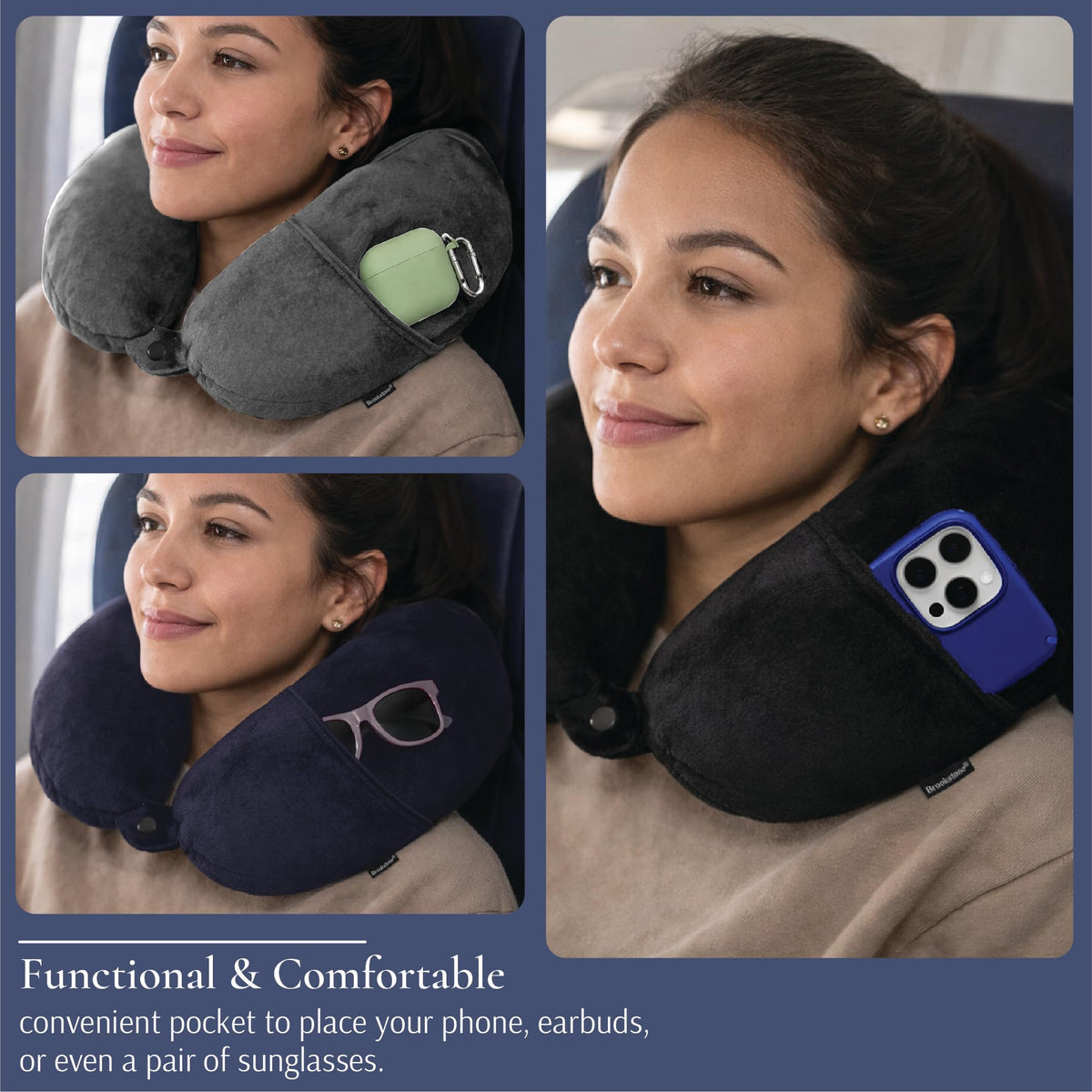 Brookstone Microbead Neck Pillow: fleece side close-up emphasizes soft warmth during travel.