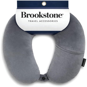 Brookstone microbead neck pillow front view offering stable neck support for travel