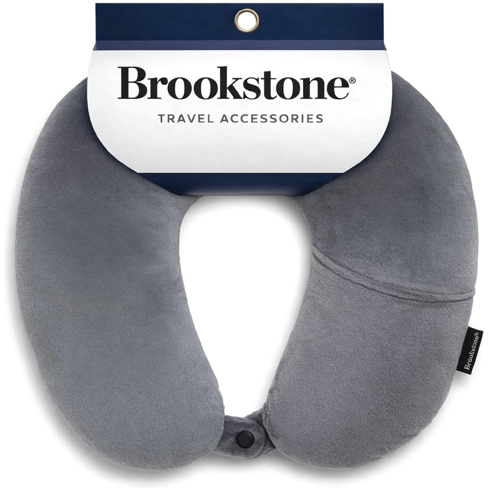 Brookstone microbead neck pillow front view offering stable neck support for travel