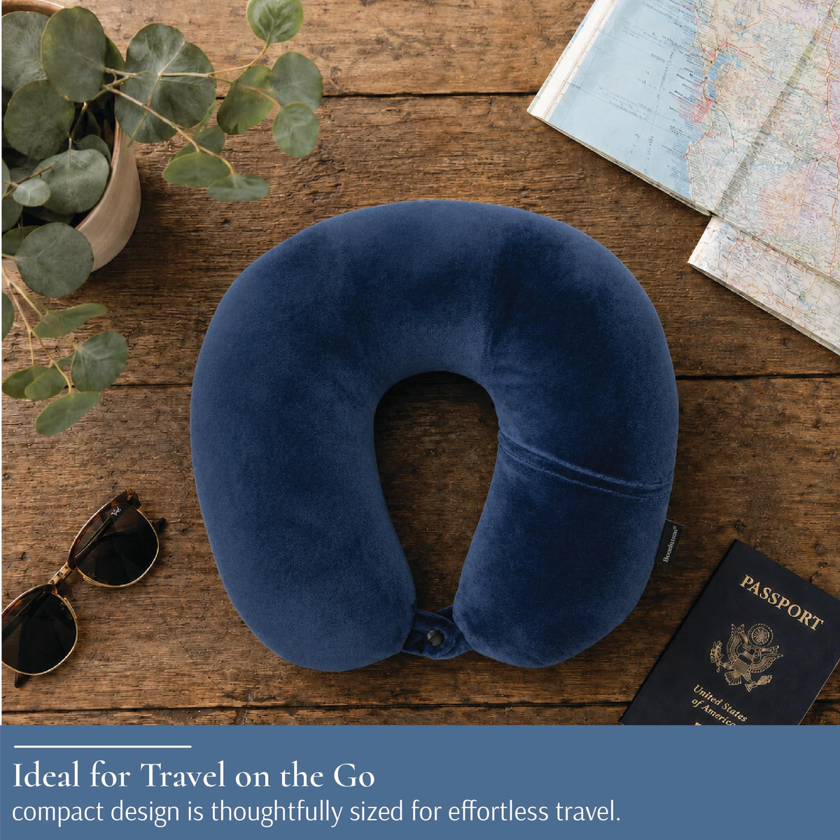 Brookstone Microbead Neck Pillow: dual-sided cover offers adaptable comfort options during trips.