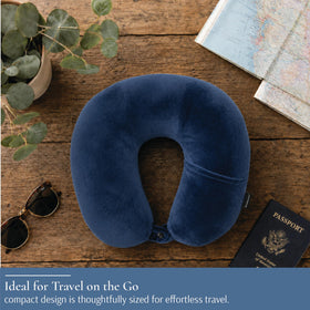Brookstone Microbead Neck Pillow: dual-sided cover offers adaptable comfort options during trips.
