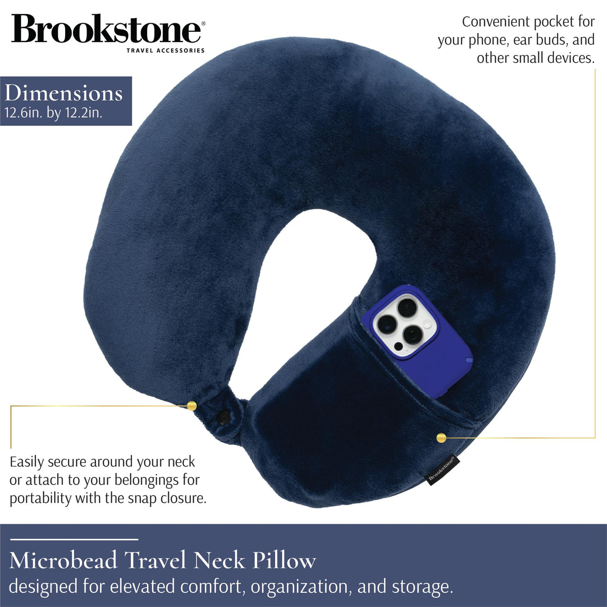 Brookstone Microbead Neck Pillow: side view highlights breathable microfiber spandex on the reverse side.