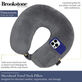 Brookstone microbead neck pillow side view showing compact travel profile for easy packing