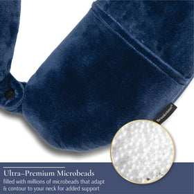 Brookstone Microbead Neck Pillow: snap closure enables easy attachment to luggage or bags.