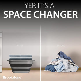 Brookstone minimalist space-saving design fits small laundry areas.