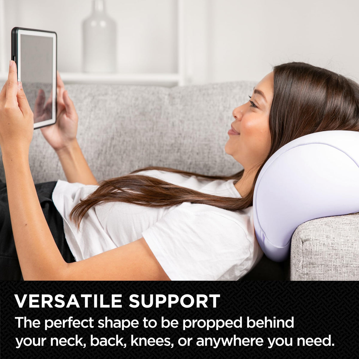 Brookstone Squishy FOM Cushion travel kid pillow stays cozy on flights.