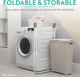 Brookstone rust-resistant stainless-steel coated drying rack in daylight.