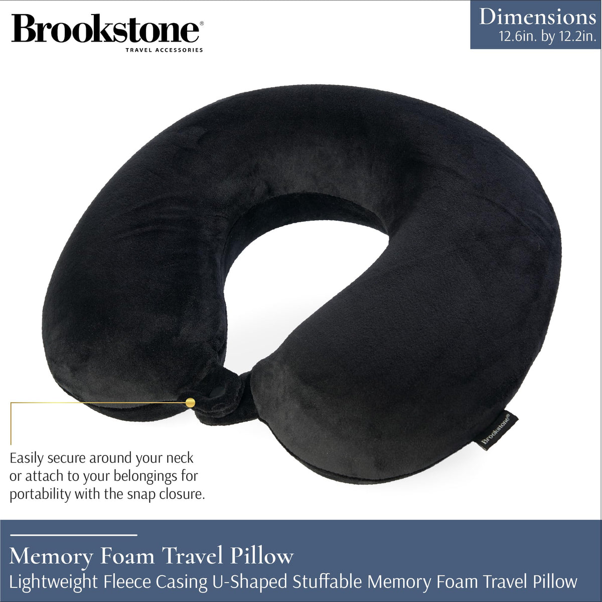 Brookstone Travel Neck Pillow ergonomic U-shaped design keeps head stable during long trips.