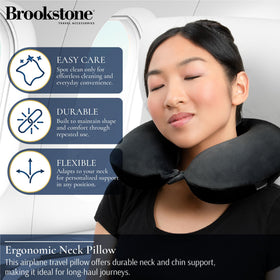Brookstone Travel Neck Pillow soft fleece cover adds skin-soft comfort for travel.