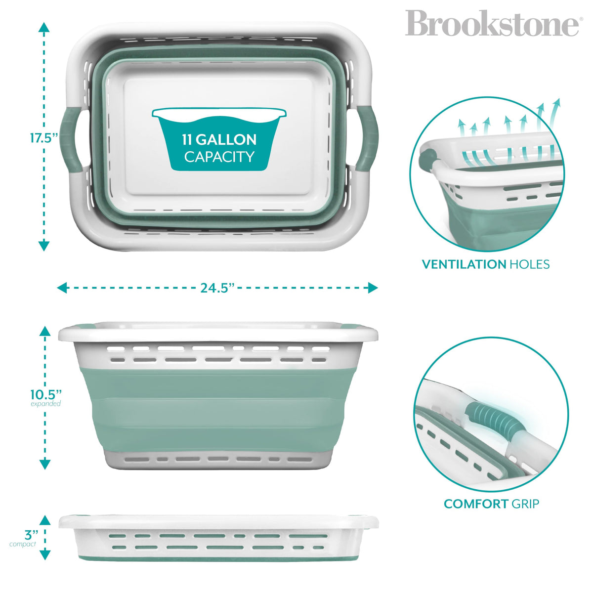Brookstone BPA-free plastic basket offers safe, durable use.