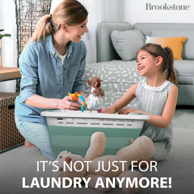 Brookstone dorm-friendly basket ideal for quick laundry loads.