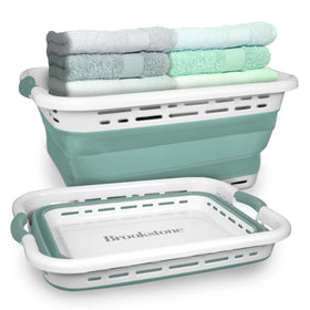 Brookstone foldable laundry basket folded saves space in small apartments.
