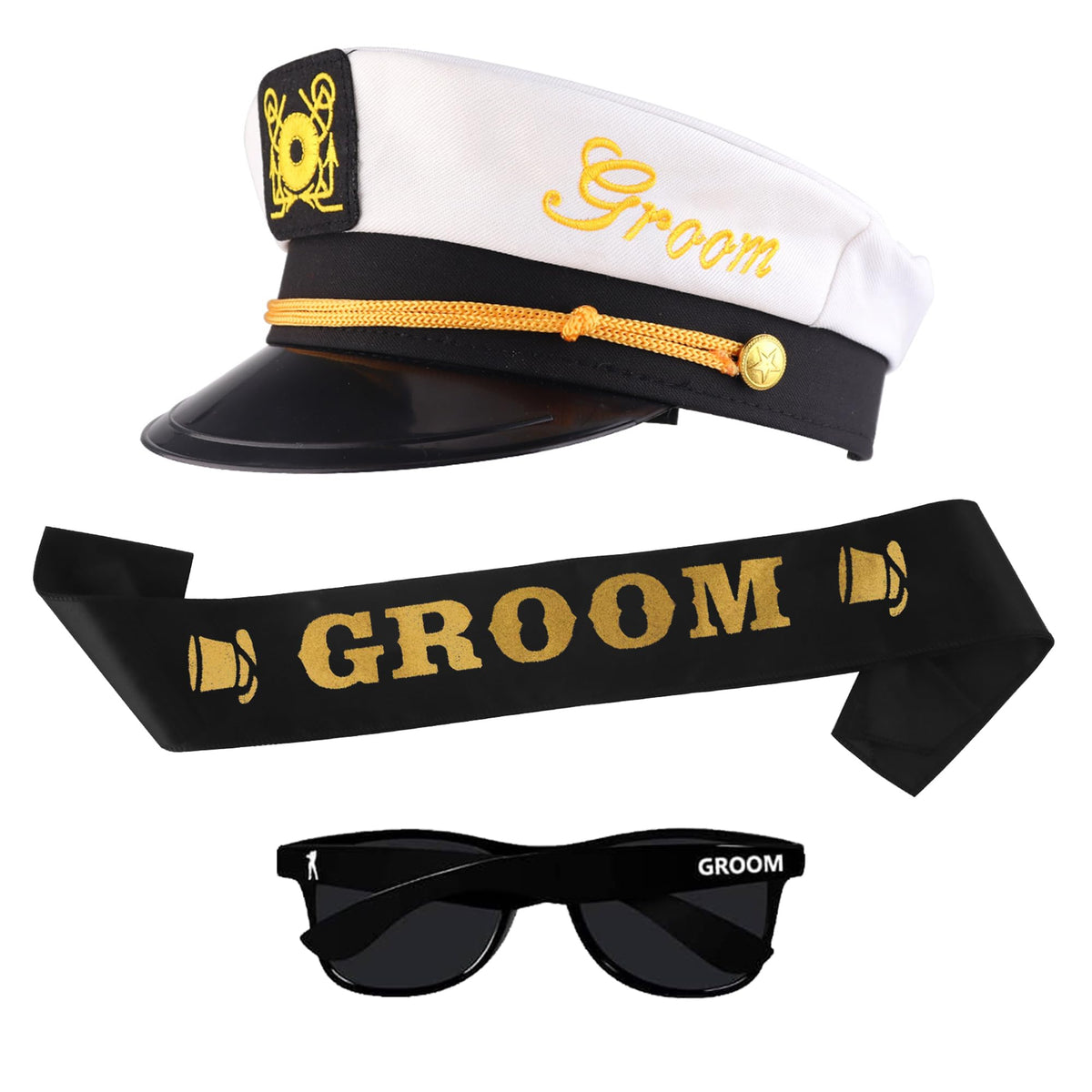 Brosash bachelor party captain hat with Groom in gold lettering for standout photos