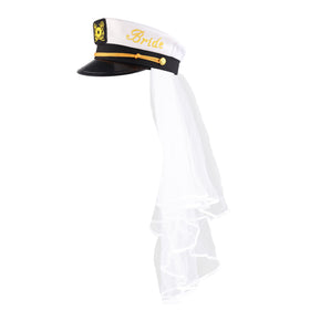 Brosash Bride-to-Be Captain's Hat with veil, front view for photos