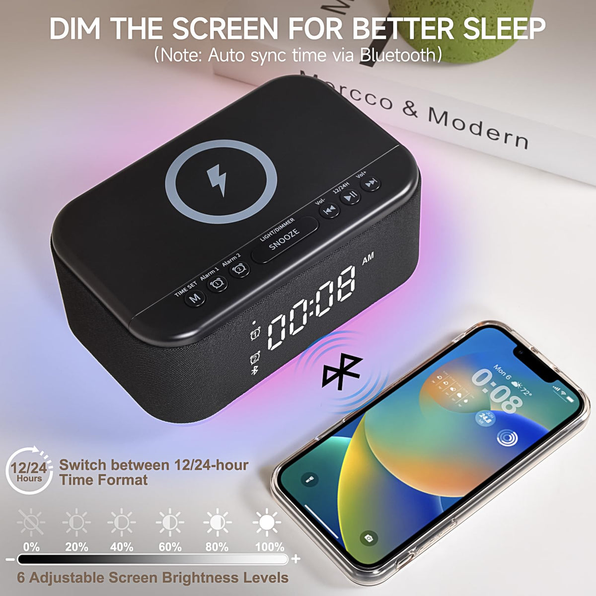 Broserengy Tech alarm clock with dual alarms lets you set two wake times