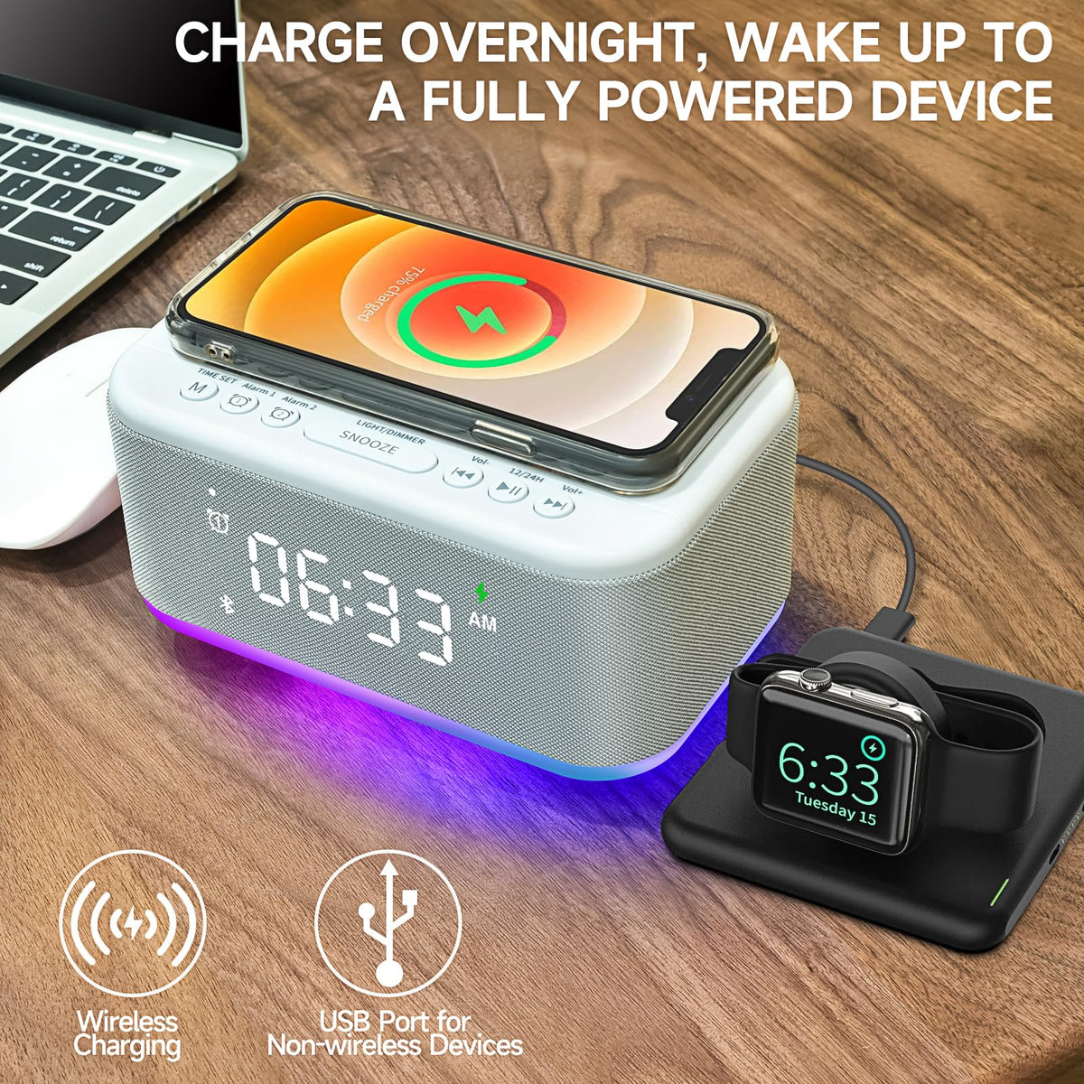 Broserengy Tech alarm clock RGB night light offers ambient glow