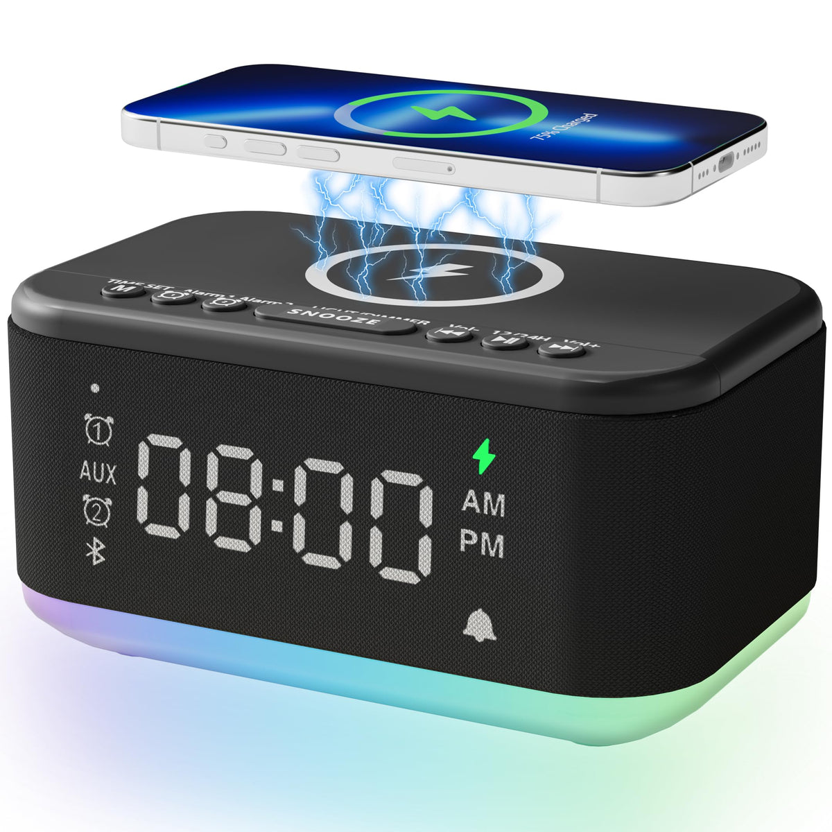 Broserengy Tech alarm clock speaker with wireless charging for a clutter-free morning