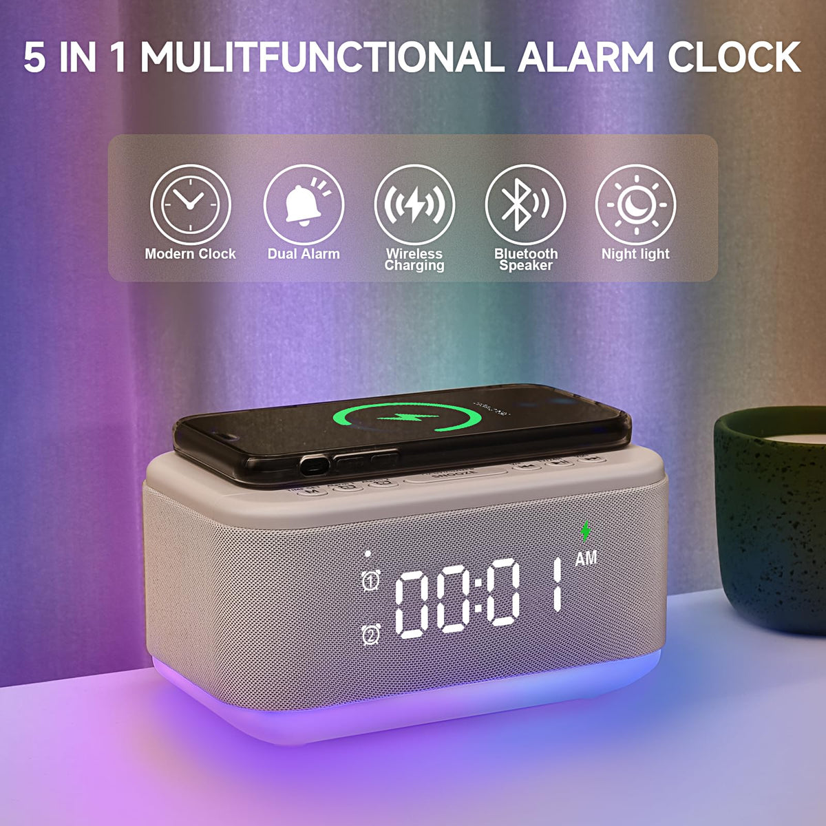 Broserengy Tech dual-alarm feature lets you set two wake times.