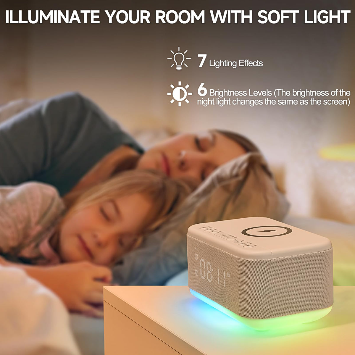 Broserengy Tech wake-up light gradually brightens with sound for a gentle start.