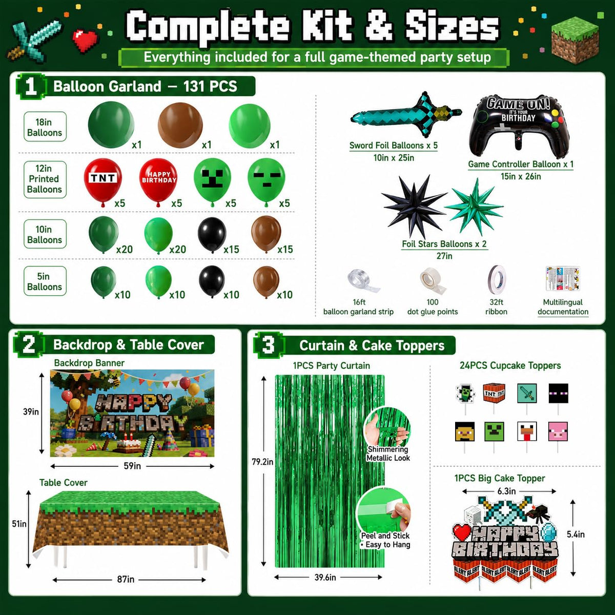 Brovelie Green Star balloons brighten the scene with vibrant gaming vibes.