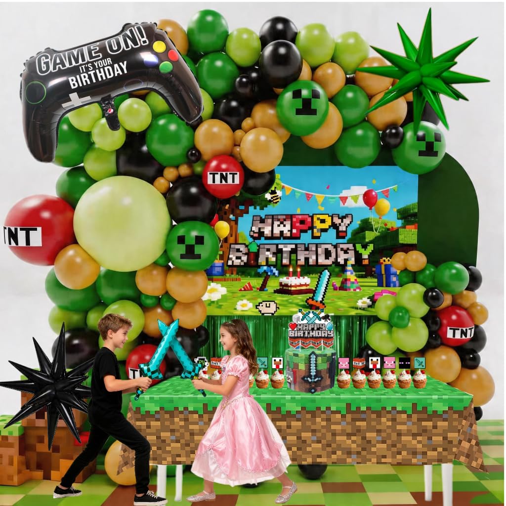 Brovelie Pixel Game Backdrop for a photo-friendly gamer party setup.