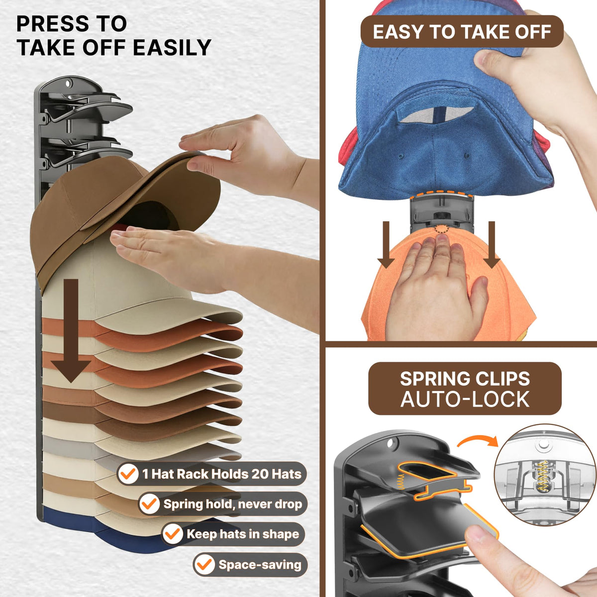 BRUBEQO ABS plastic hat rack showing sturdy, moisture-resistant construction