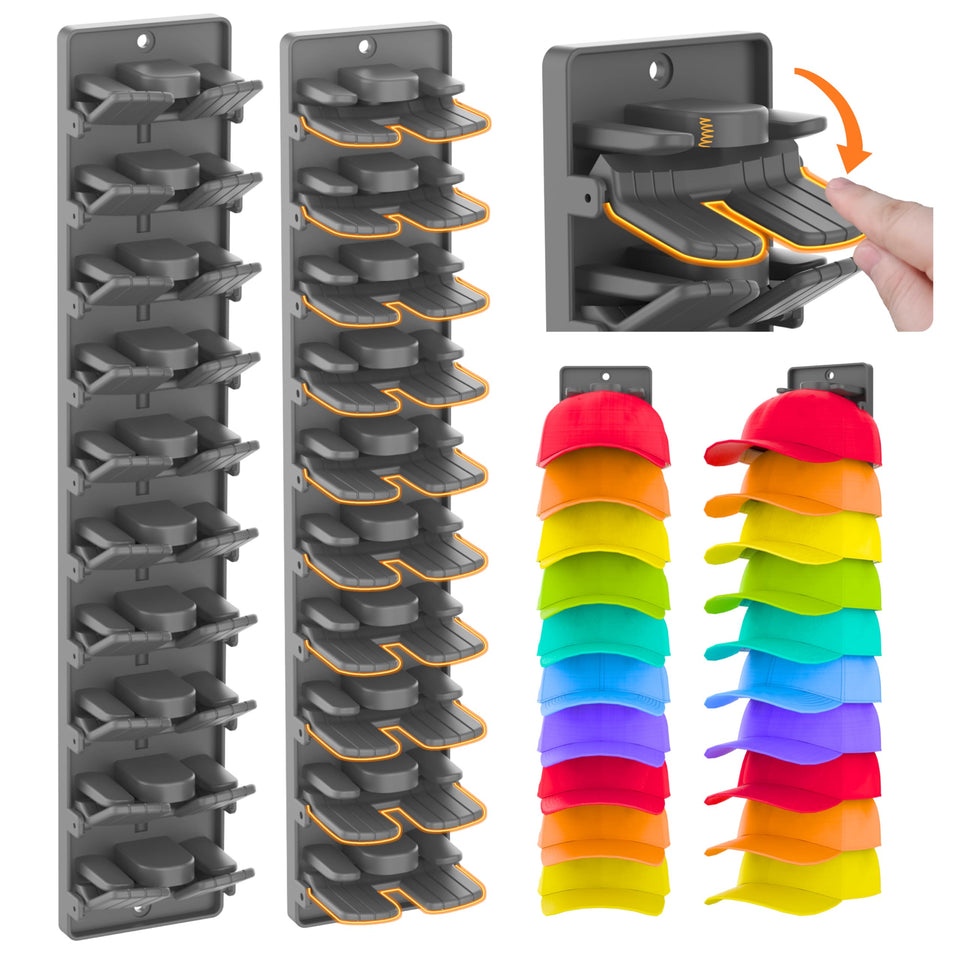 BRUBEQO hat organizer 2-pack front view showing matte black finish for closet use.