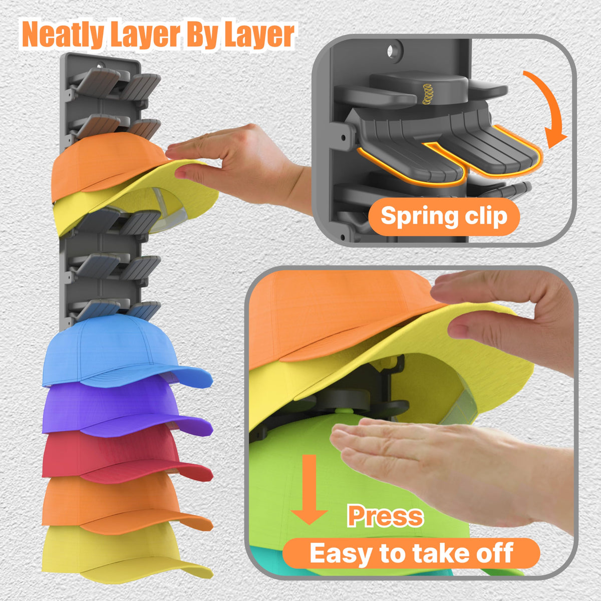 BRUBEQO hat organizer adhesive and screw mounting enables damage-free wall setup.