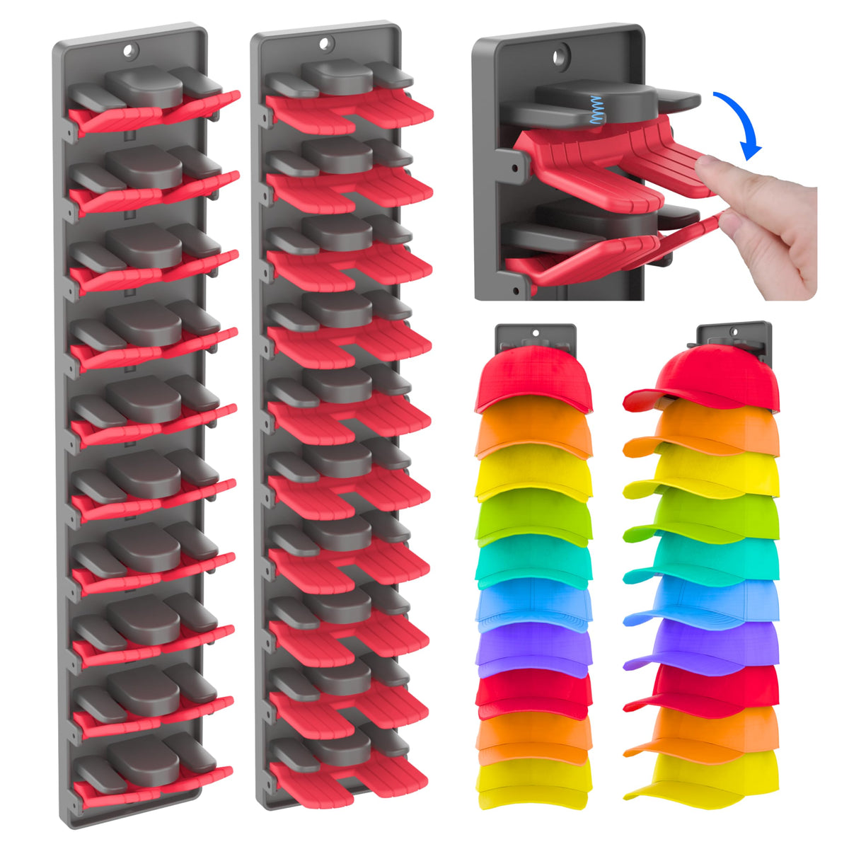 BRUBEQO hat organizer wall-mount 2-pack keeps caps neatly accessible.