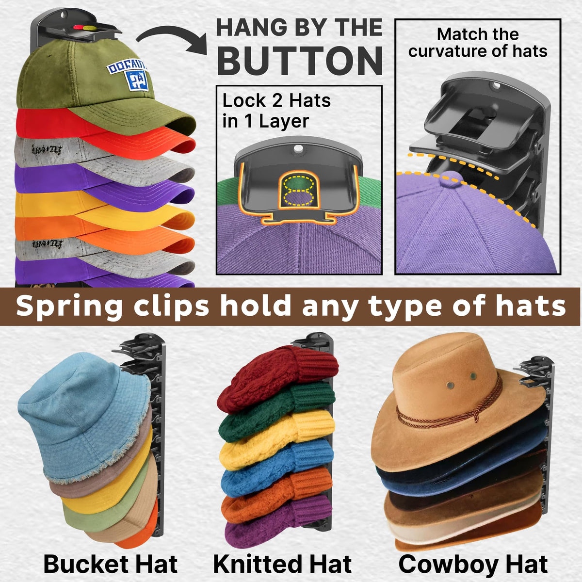 BRUBEQO hat rack with screws for secure drywall or wood mounting