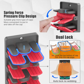 BRUBEQO spring-clip grip closeup protects brims while securing caps.