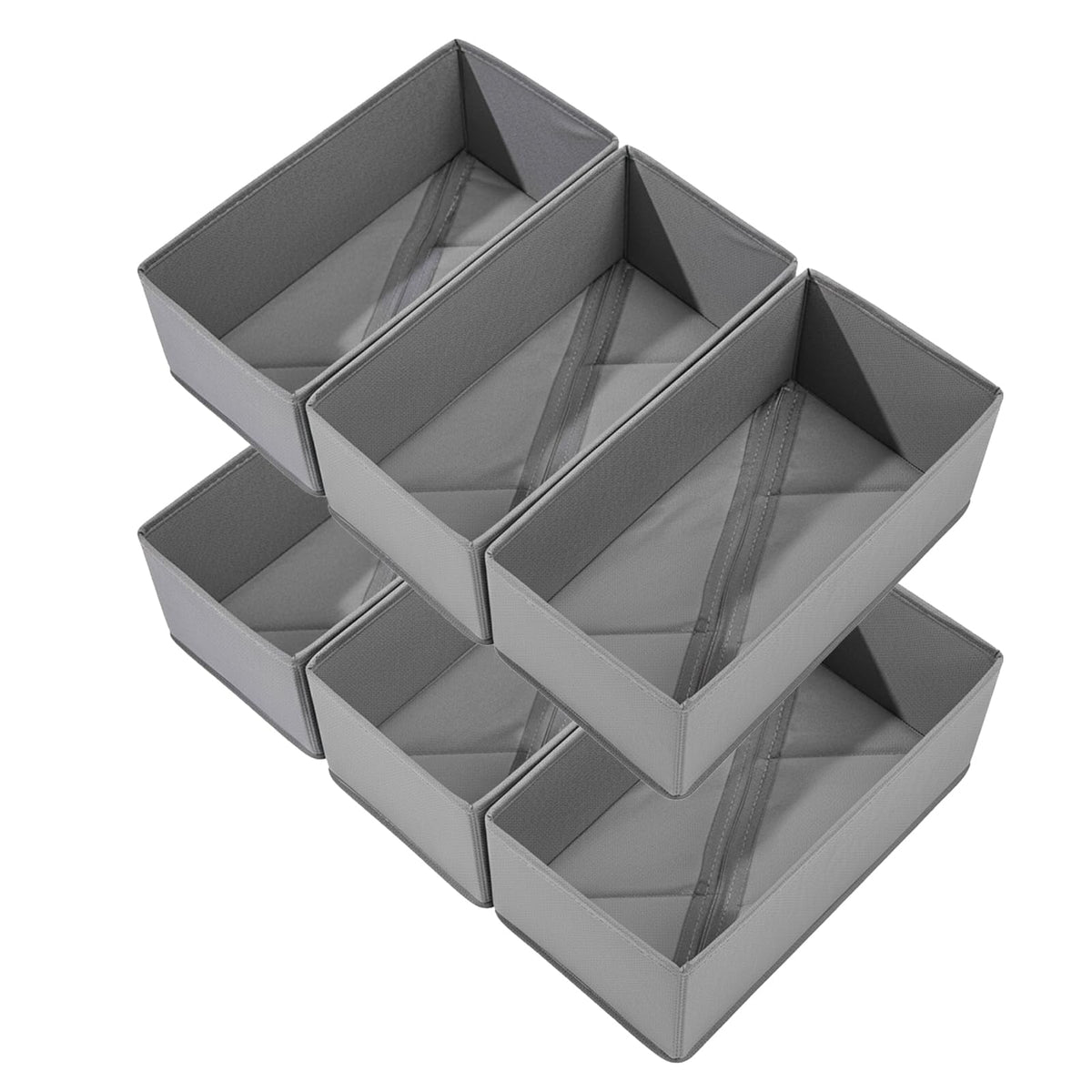 Bructhun sock drawer organizer 6-pack collapsible in gray fabric for compact, tidy drawers.