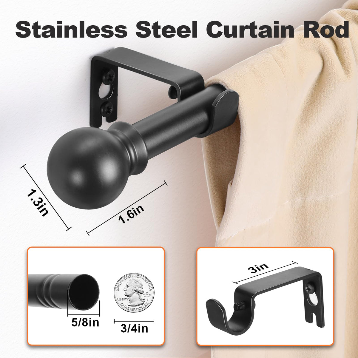 Brunttype curtain rod showing telescoping adjustment for precise length