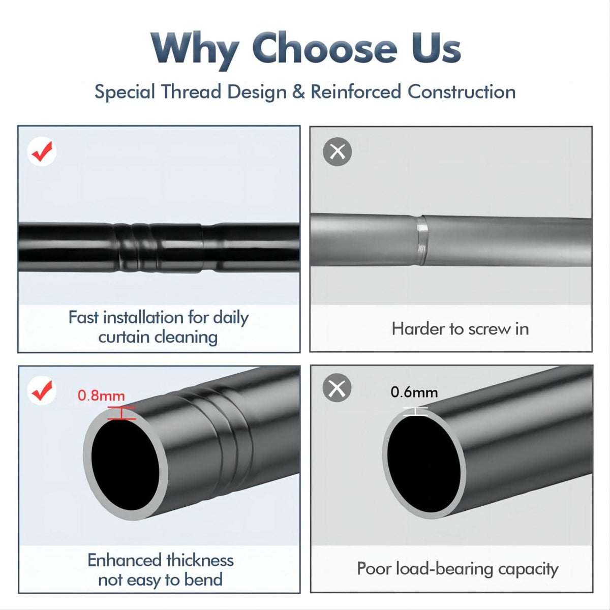 Brunttype adjustable splice curtain rod showing quick connection for fast setup