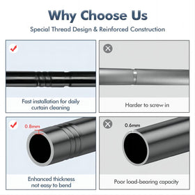 Brunttype adjustable splice curtain rod showing quick connection for fast setup